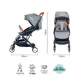 Moon Ritzi Cabin Stroller Lightweight Foldable Compact Design Grey