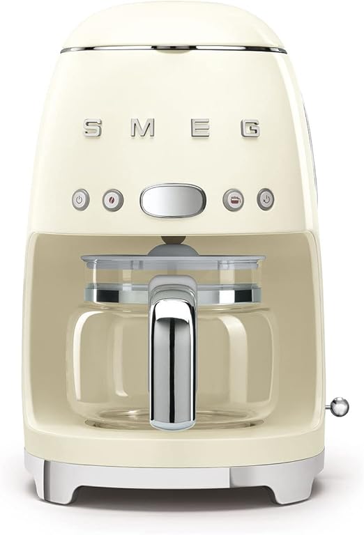 Smeg 50's Style Drip Filter Coffee Machine Cream, 10-Cup Glass Carafe, Aroma Selector, Auto Start