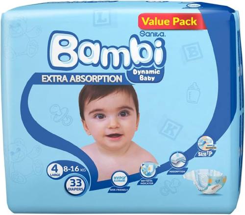 Bambi Size 4 Diapers Value Pack Absorbent Leak Protection 33 Count