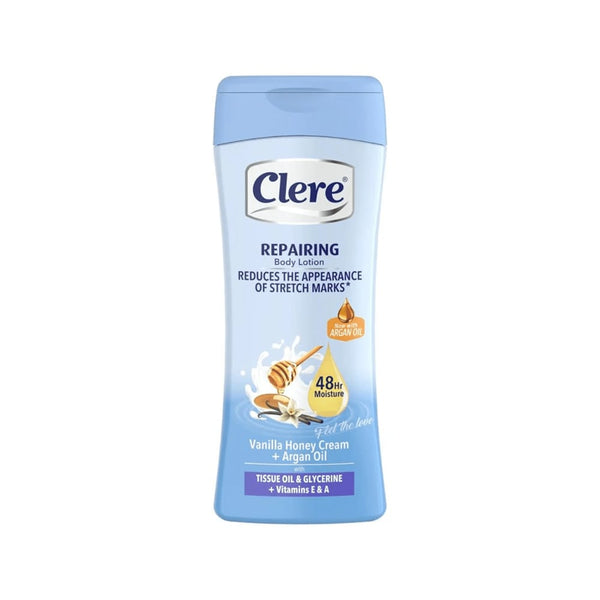 CLERE Vanilla Honey + Argan Body Lotion, Moisturizing Scented Lotion, 400 ml
