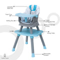 Moon Multifunctional Baby High Chair Adjustable Height Blue 6-in-1