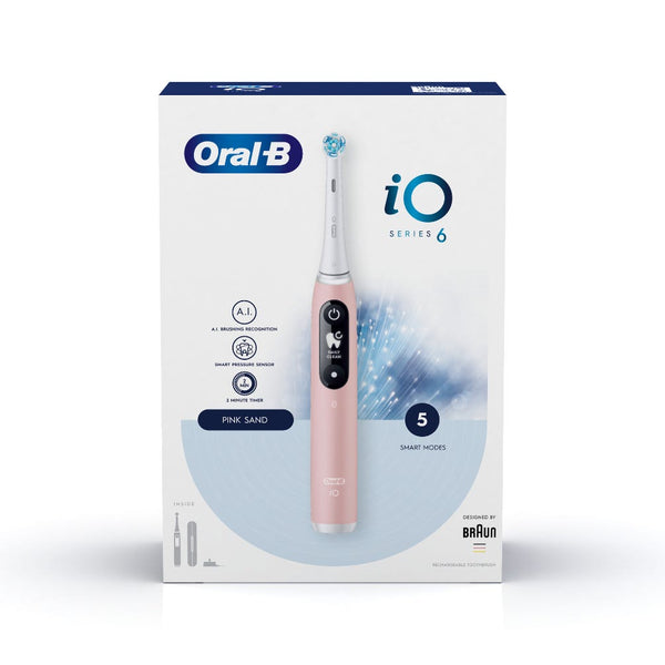Oral-B iO Series 6 Rechargeable Electric Toothbrush, Pink Sand, 5 Modes, Bluetooth, 1 Brush Head & Charger