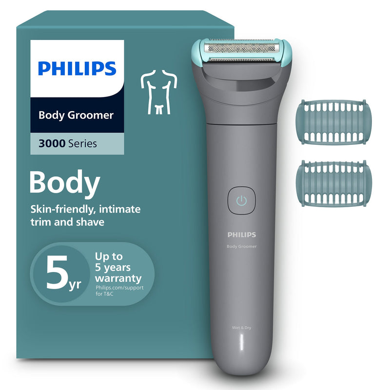 Philips Body Groomer 3000 Series BG3480/15 Wet & Dry Trimmer, 2 & 3 mm Combs, 80-Min Cordless