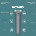 Philips Body Groomer 3000 Series BG3480/15 Wet & Dry Trimmer, 2 & 3 mm Combs, 80-Min Cordless