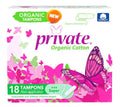 Private Organic Cotton Tampons Super Non-Applicator Unscented 18 Count