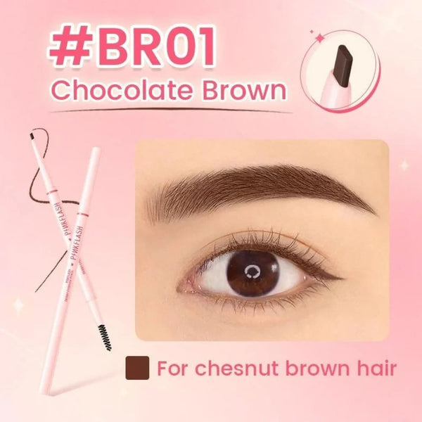 Pink Flash Eyebrow Pencil BR01 Chocolate Brown Slanted Tip with Built-In Brush