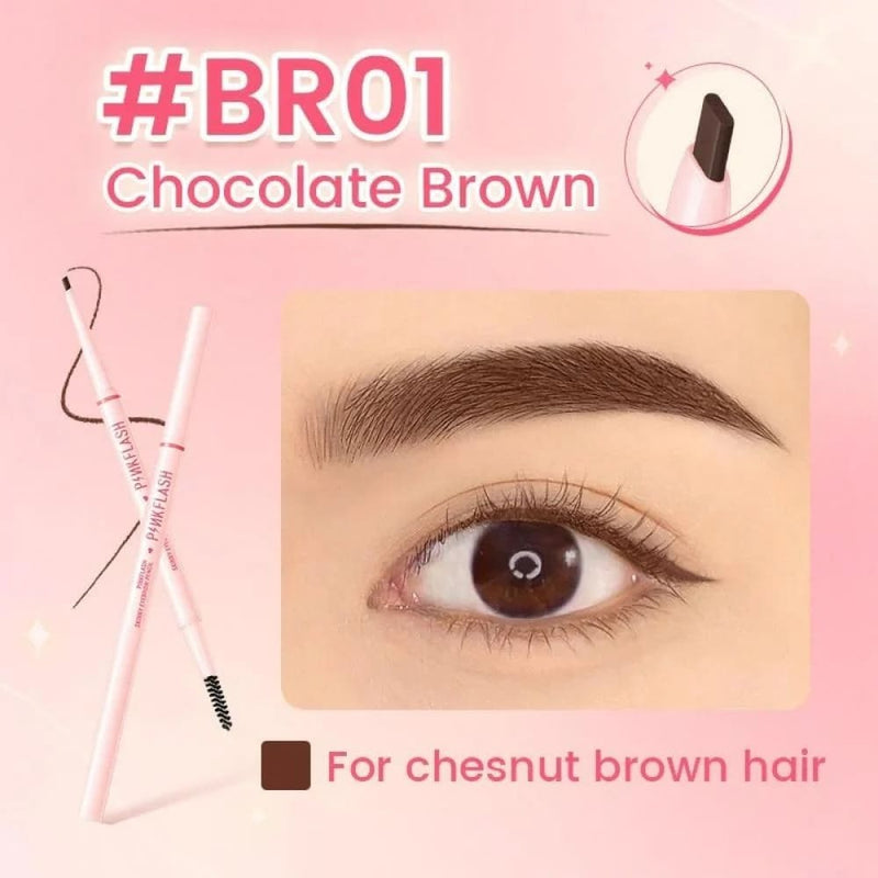 Pink Flash Eyebrow Pencil BR01 Chocolate Brown Slanted Tip with Built-In Brush