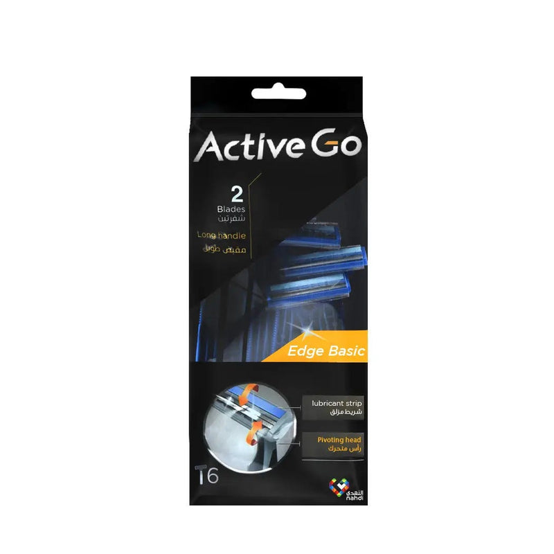 Active Go Men Long-Handle Disposable Razors, Twin Stainless Steel Blades, 6-Piece Pack