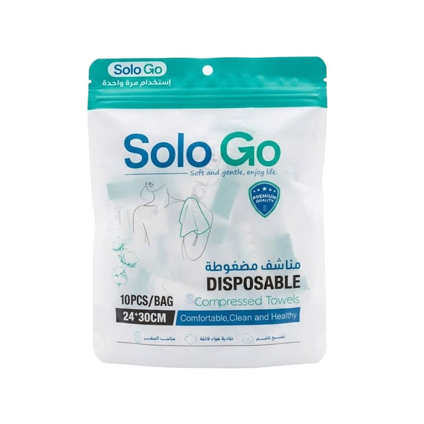 Solo Go Compressed Towels Disposable Single-Use 24 x 30 cm, Pack of 10