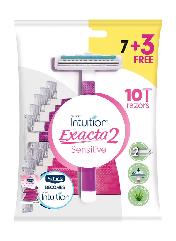 Intuition Exacta2 Sensitive Razors Two-Blade Ceramic Coated Aloe Vera Vitamin E 7 + 3 Free