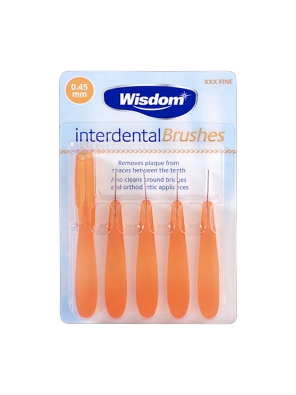 Wisdom Interdental Brush with Cover, 0.45 mm, Orange, 5 Pieces