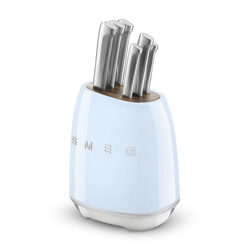 Smeg Knife Block Set Pastel Blue 6-Piece German Steel Kitchen Knife Set