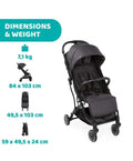 Chicco Ohlala 3 Lightweight Stroller Jet Black, Newborn to 15 kg, UV 50+ Canopy