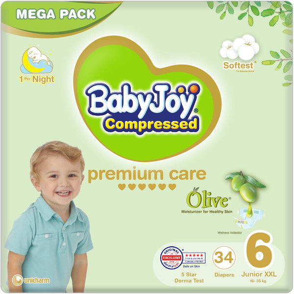 BabyJoy Olive Oil Premium Diapers Size 6 XX-Large, 34 Count, 16+ kg