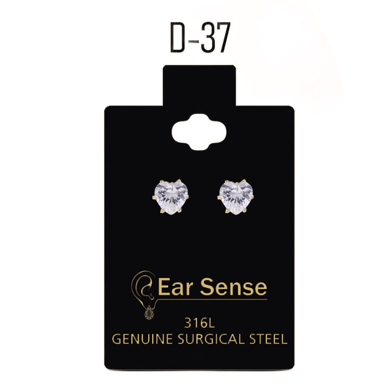 Ear Sense Surgical Steel Heart Earrings, Hypoallergenic 316L Genuine Surgical Steel