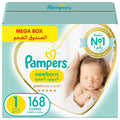 Pampers Premium Care Taped Diapers Newborn Size 1, 2-5kg, Mega Box, 168 Diapers