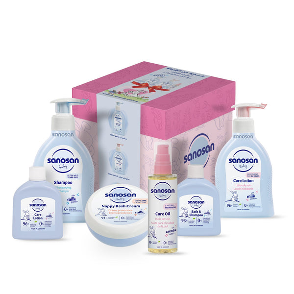 Sanosan Baby Gift Box Pink Baby Care Set with Milk Protein 6 Items