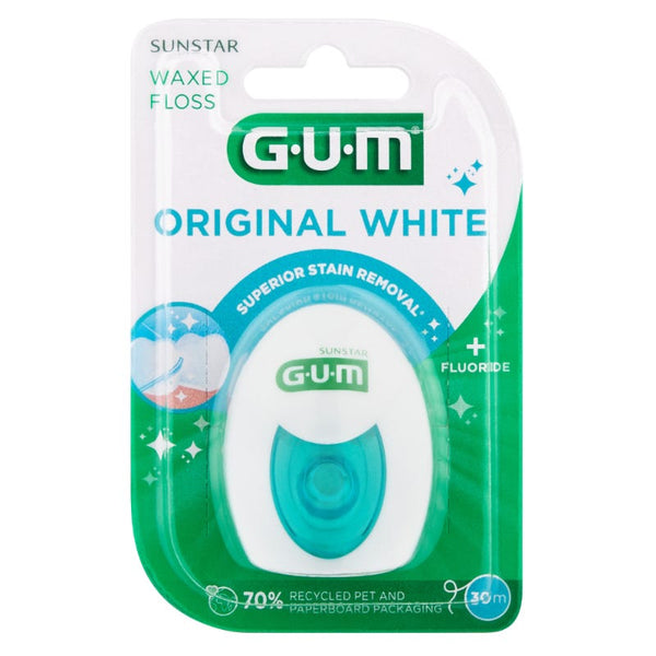 G.U.M Original White Waxed Dental Floss, Plaque and Surface Stain Removal, 30m