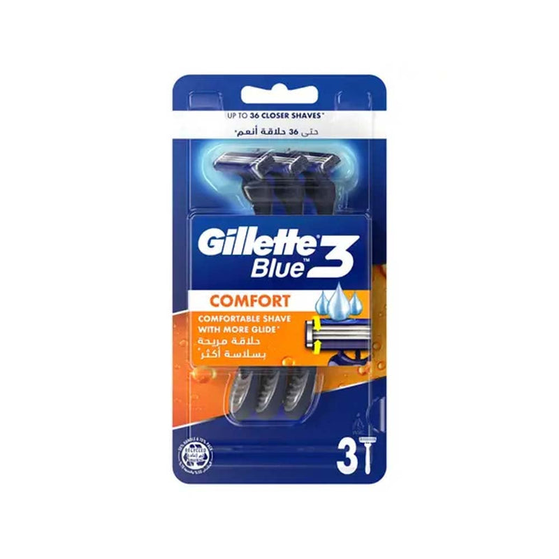 Gillette Blue 3 Comfort Men's Razors 3-Blade Pivoting Head Lubricating Strip 3 Count