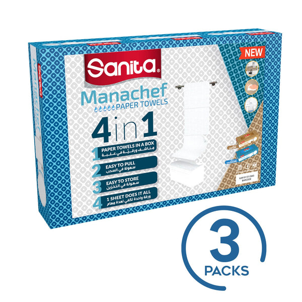 Sanita Manashef Paper Towel Box, Folded Easy-Pull Towels, 80 Tissues