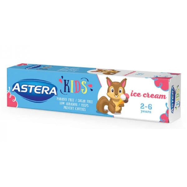 ASTERA KIDS Ice Cream Gel Toothpaste with Sodium Monofluorophosphate, Age 2-6, 50 ml