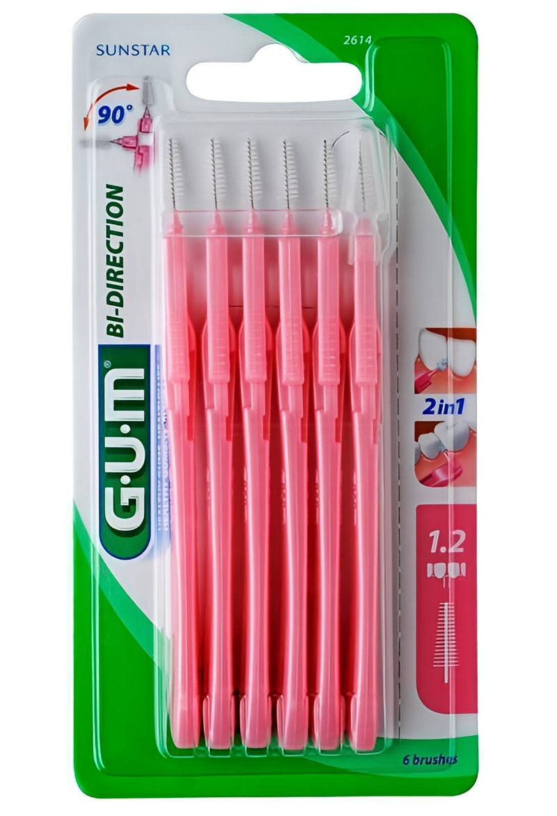 GUM Bi-Direction Interdental Brushes 2-in-1 1.2 mm Chlorhexidine Coated 6 Pieces