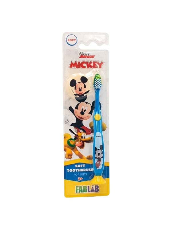 Fab Lab Mickey Mouse Kids Toothbrush with Cover and Base, Soft Bristles, Assorted Colors