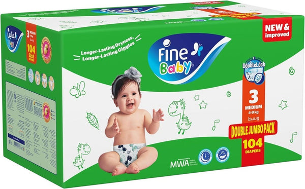 Fine Baby Size 3 Medium Jumbo Box Diapers Chamomile Lotion 104 Count