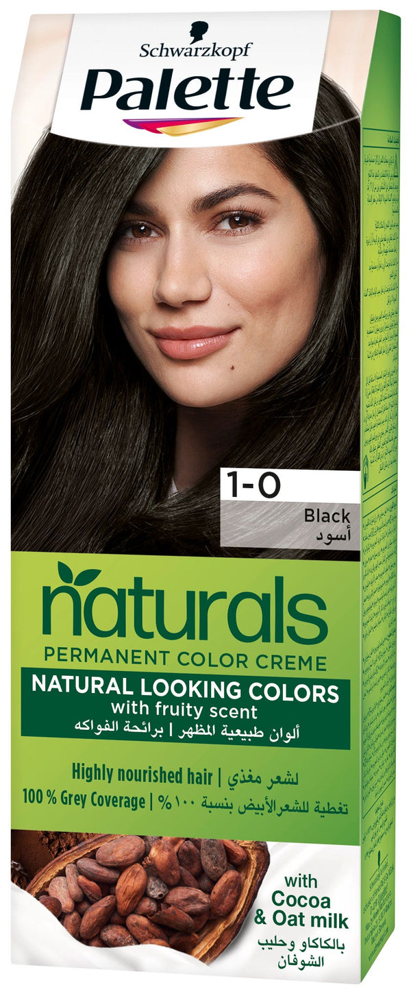 Palette Permanent Naturals Hair Colour Creme Black 1-0 with Oat Milk Conditioner