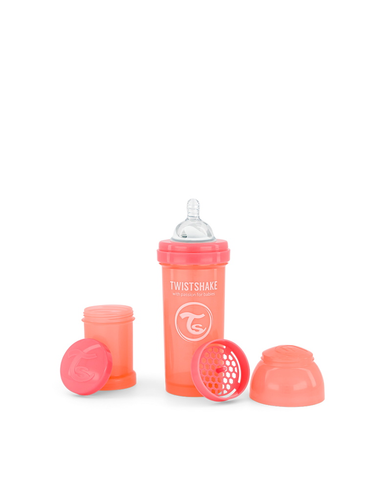 Twistshake Anti-Colic Baby Feeding Bottle, TwistFlow System, Pastel Peach, 260ml