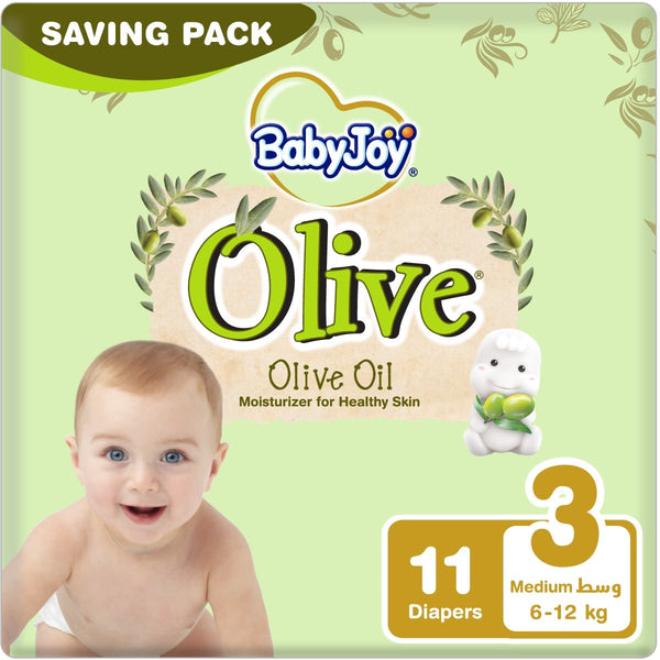 Baby Joy Olive Size 3 Medium Diapers, Soft Flexible Design, 11 Diapers