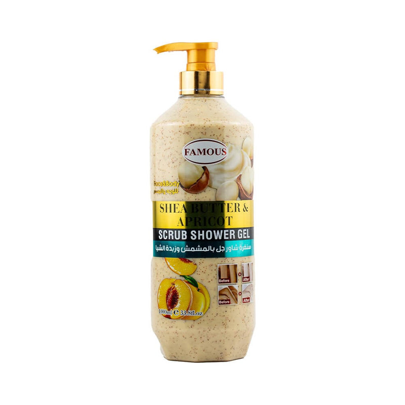 FAMOUS Apricot & Shea Butter Scrub Shower Gel with Exfoliating Beads 1000 ml