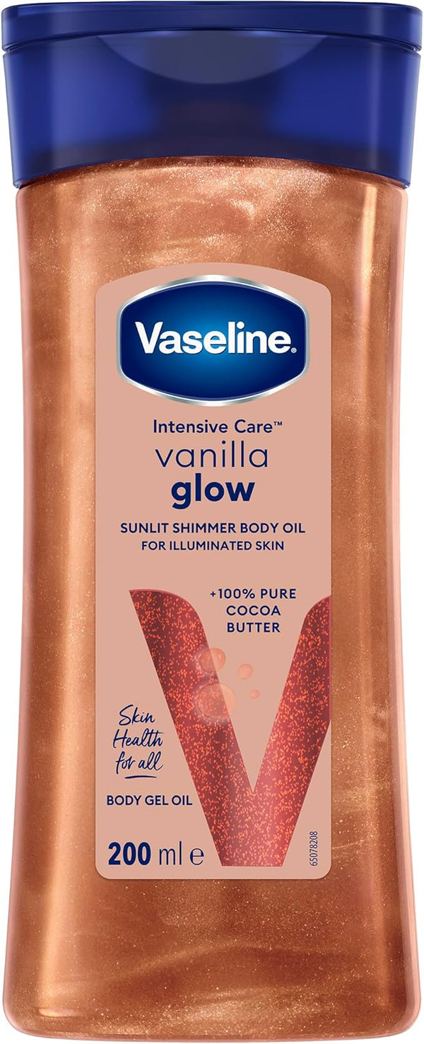 Vaseline Intensive Care Vanilla Glow Sunlit Shimmer Body Gel Oil, Cocoa Butter, 200 ml