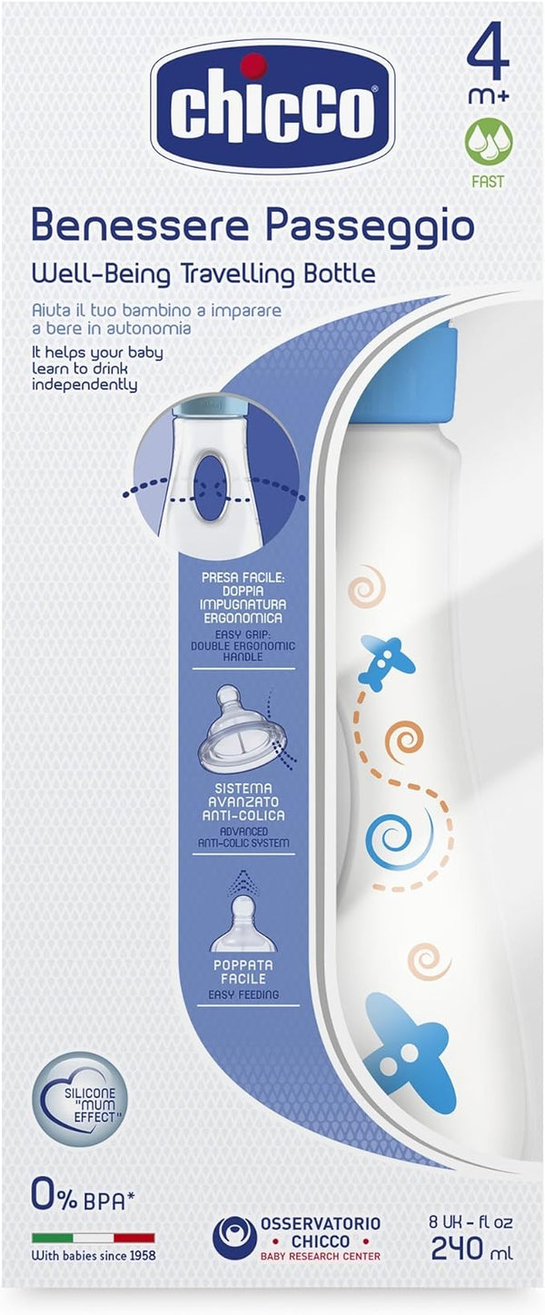 Chicco Travel Boy Feeding Bottle Anti-Colic Silicone Teat 240 ml