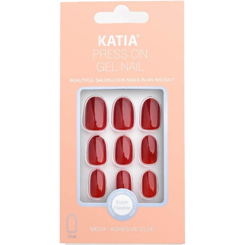 Katia Gorgeous Press On Nails Shine Gel Dark Red 22