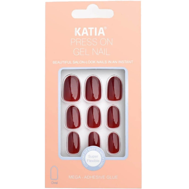 Katia Gorgeous Press On Nails Shine Dark Red