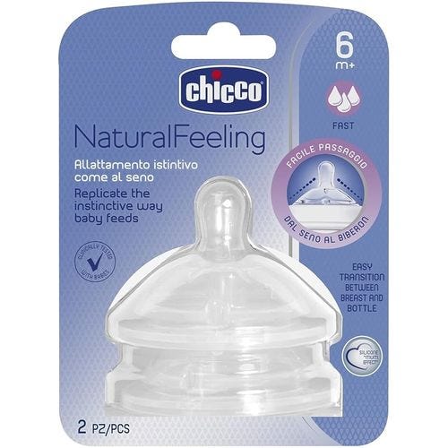 Chicco NaturalFeeling Baby Bottle Teat Fast Flow Silicone 6m+