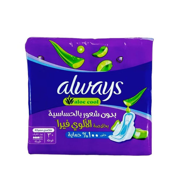 Always Large Thick Sanitary Pads with Wings Clean & Dry Heavy Flow 30 Pads