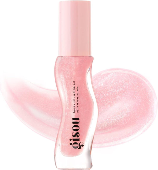 Gisou Honey Infused Lip Oil Lip Gloss, High Shine, Watermelon, Clear Pink Shimmer
