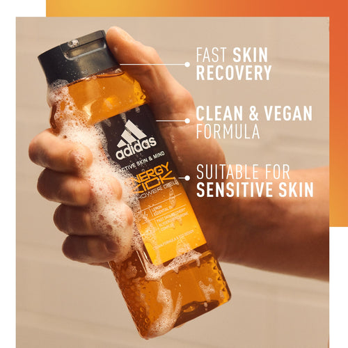 Adidas Energy Kick Men Shower Gel Lemon Essential Oil Glycerol-Hyaluronic Complex 400 ml