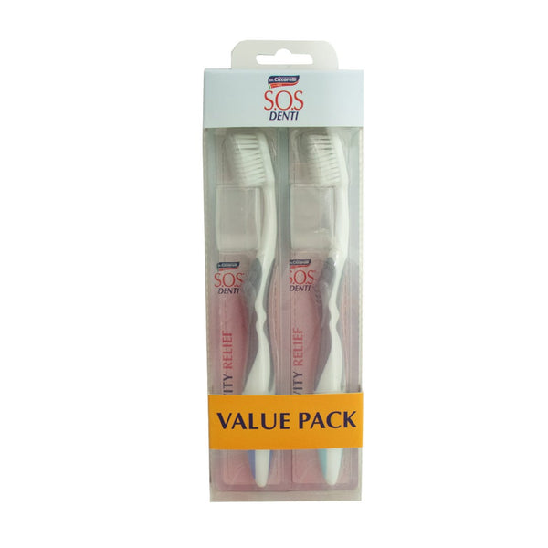 SOS Denti Senetivity Sensitive Toothbrushes with Tongue Cleaner, Value Pack of 2