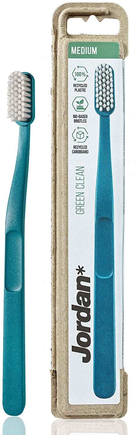 Jordan Green Clean Medium Bristle Toothbrush with Replaceable Head, Recycled Plastic, 1 Handle and 4 Heads