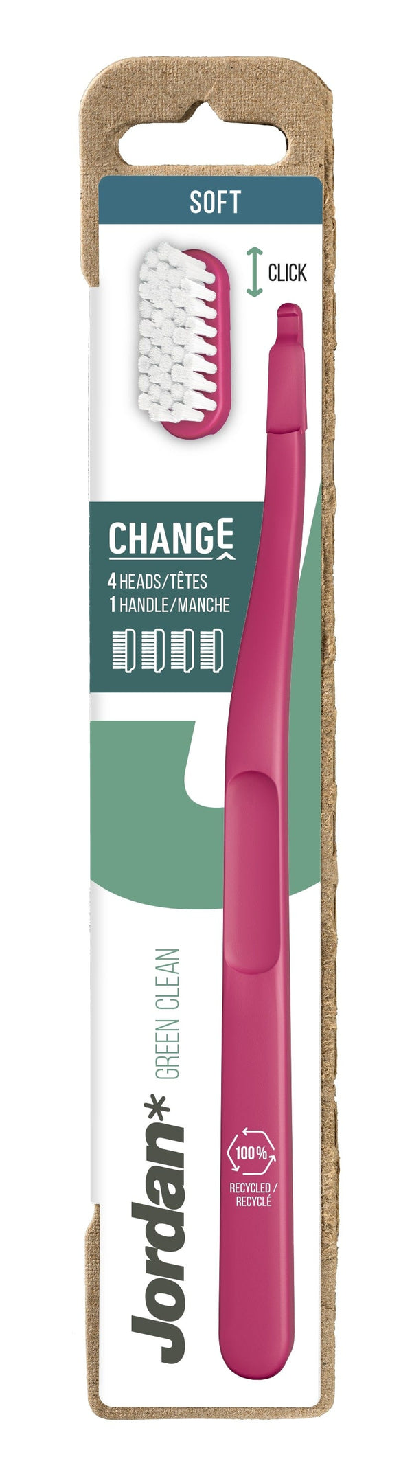 Jordan Green Clean Soft Toothbrush Handle with 4 Replacement Heads