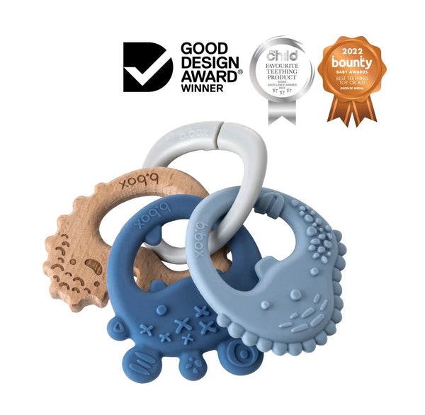 B.Box Trio Teether Set Food-Grade Silicone and Beech Wood Lullaby Blue 3 Pieces