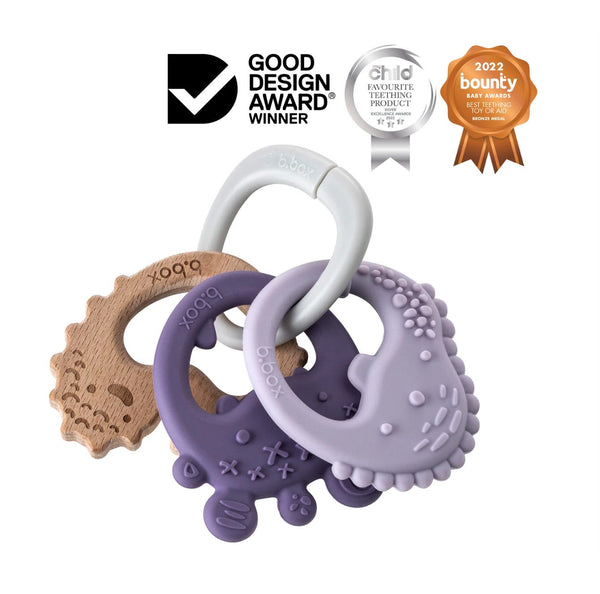 B.Box Trio Teether Peony, 3-Piece Food-Grade Silicone and Beech Wood Set