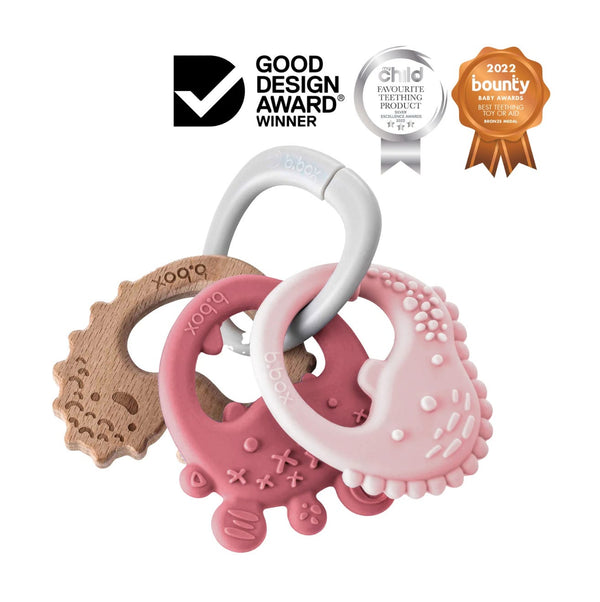 B.Box Trio Teether Set Blush, Food-Grade Silicone and Beech Wood, 3 Pieces