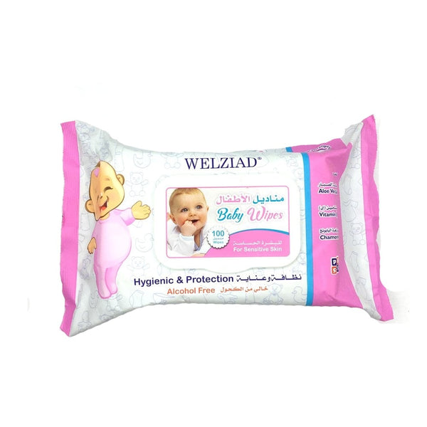 Wellaziad Baby Wipes Sensitive Skin Aloe Vera Vitamin E Chamomile 100 Wipes