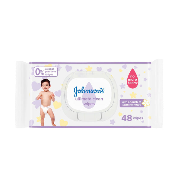 Johnson's Ultimate Clean Baby Wipes Jasmine Fragrance No More Tears 48 Wipes