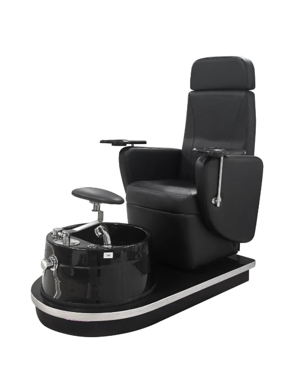 Salon System Pedicure Chair with Ceramic Spa Basin, Movable Footrest, Black