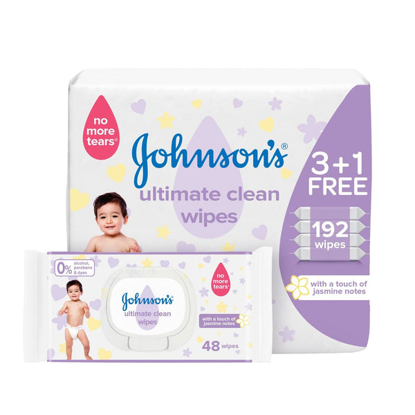 Johnson's Ultimate Clean Baby Wipes No More Tears Jasmine Notes 192 Wipes